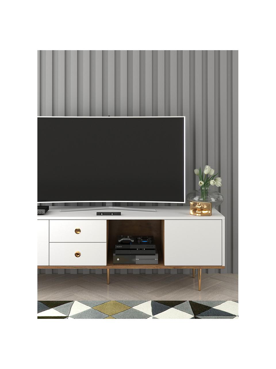 Mueble de TV Harmoni, Estructura: tablero de fibra de alta , Blanco, An 160 x Al 53 cm