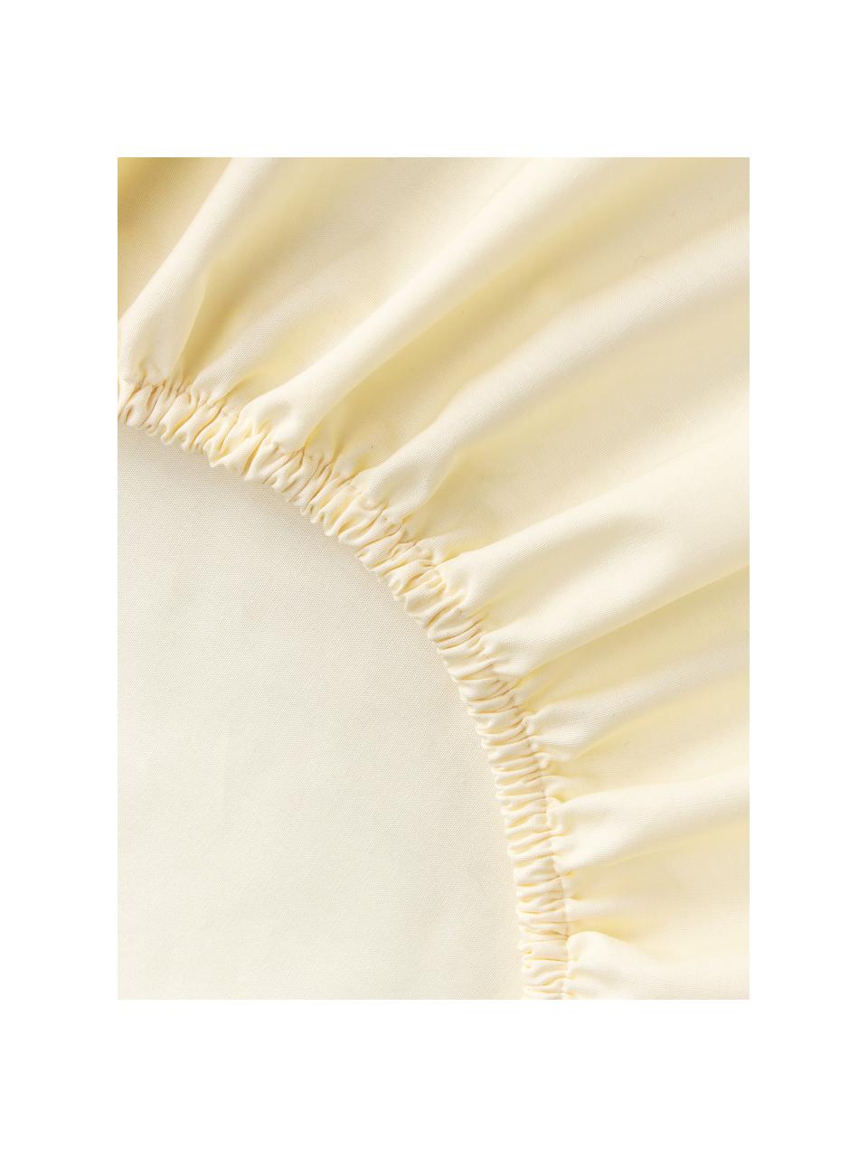 Drap-housse en percale de coton pour sommier tapissier Elsie, Jaune pâle, larg. 140 x long. 200 cm, haut. 35 cm