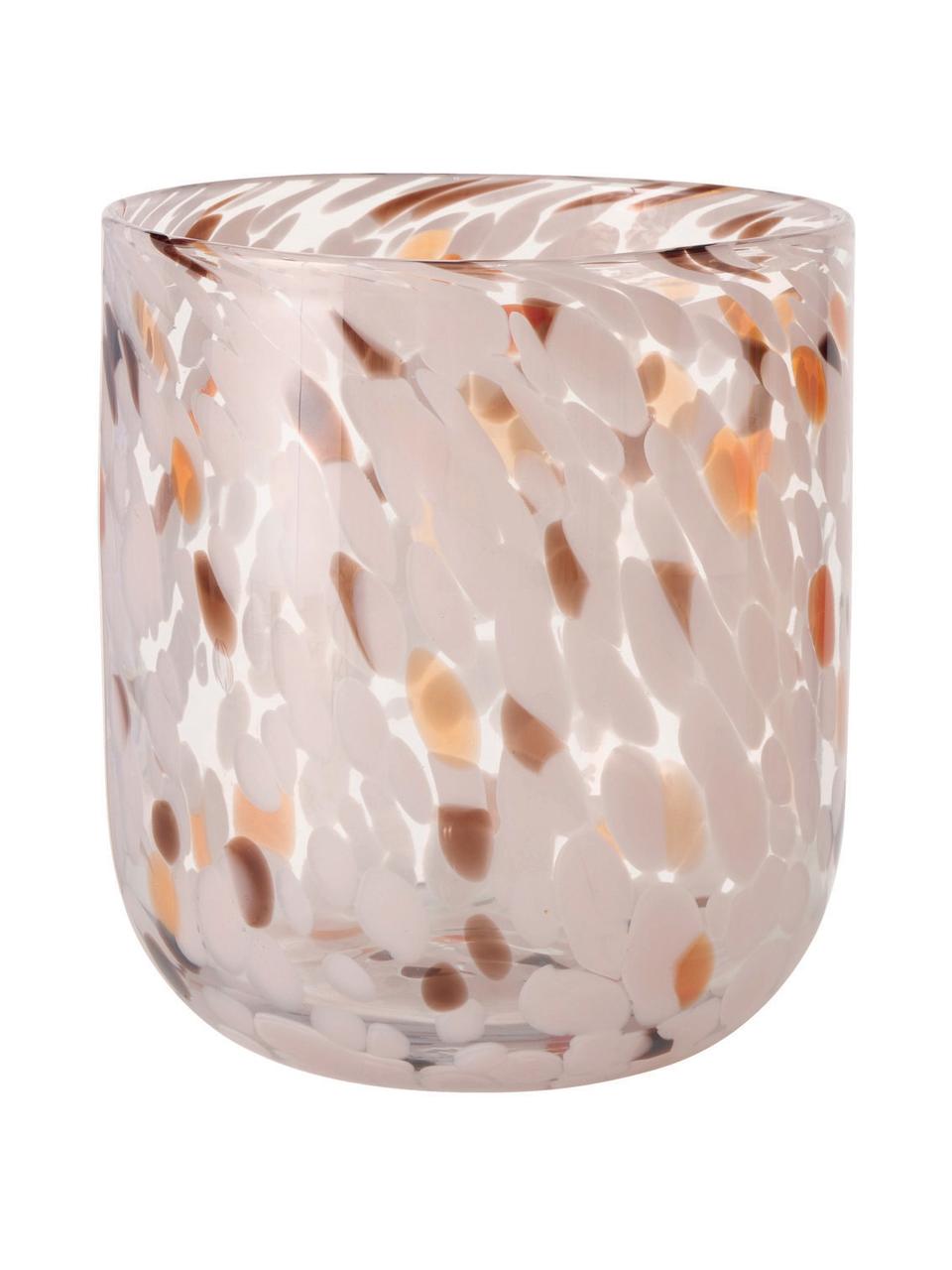 Portavelas de vidrio moteado Lulea, Vidrio, Rosa pálido, tonos marrones, Ø 15 x Al 17 cm