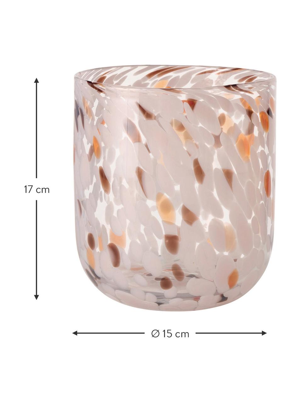 Portavelas de vidrio moteado Lulea, Vidrio, Rosa pálido, tonos marrones, Ø 15 x Al 17 cm