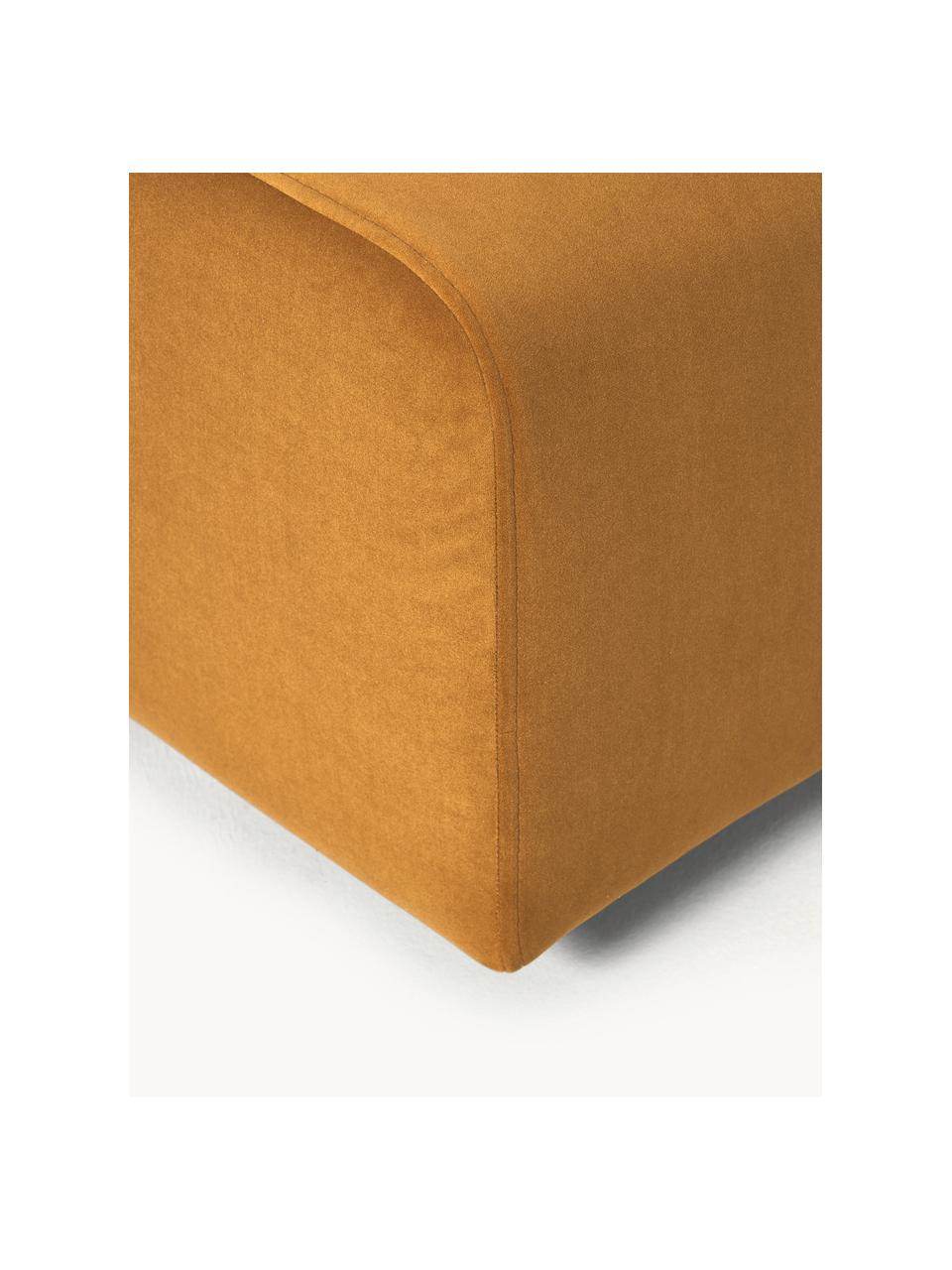 Poggiapiedi da divano in velluto Lena, Rivestimento: velluto (100% poliestere), Struttura: legno di pino, legno lami, Piedini: plastica, Velluto giallo ocra, Larg. 76 x Prof. 76 cm