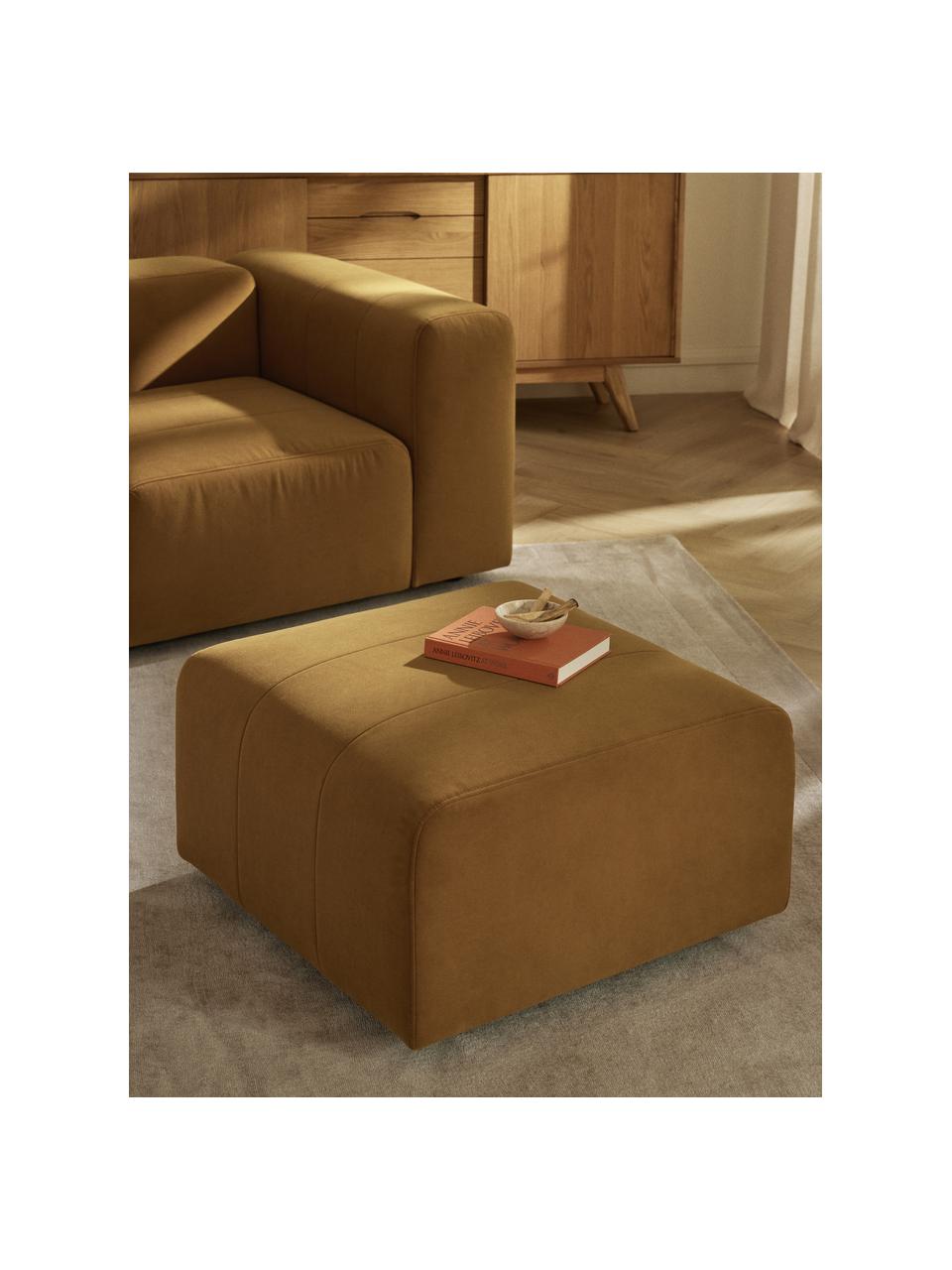 Pouf en velours Lena, Tissu ocre, larg. 76 x prof. 76 cm