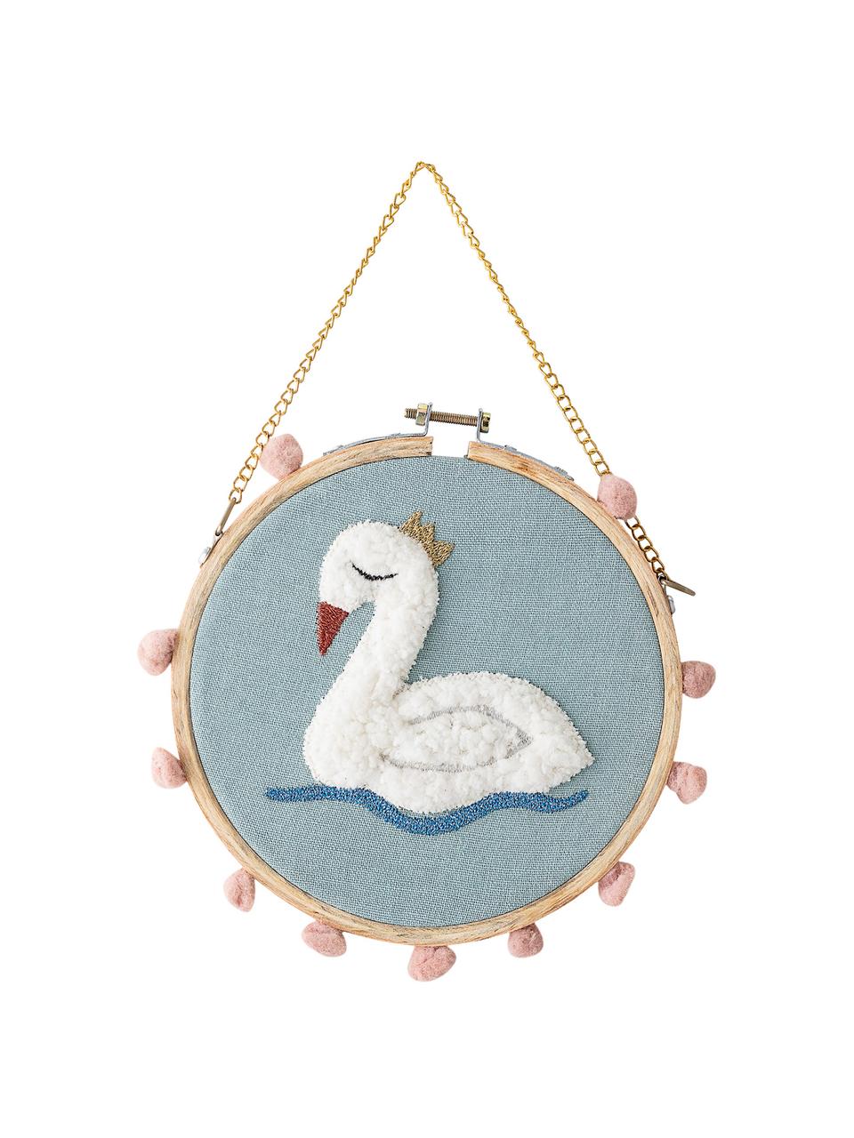 Wandobject Swan, Katoen, grenenhout, Blauw, multicolour, Ø 20 x D 1 cm