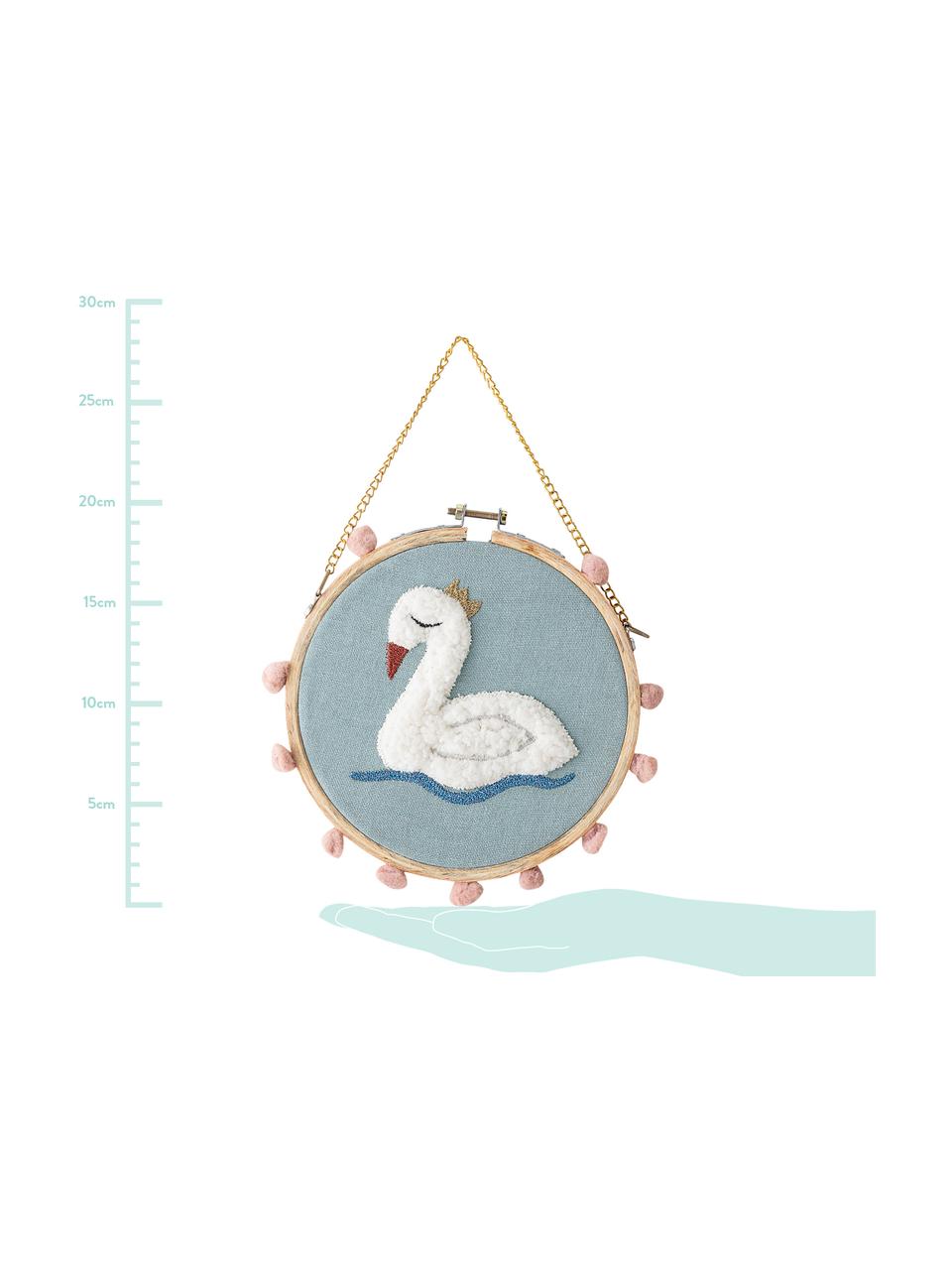 Dekoracja ścienna Swan, Bawełna, drewno sosnowe, Niebieski, wielobarwny, Ø 20 x G 1 cm