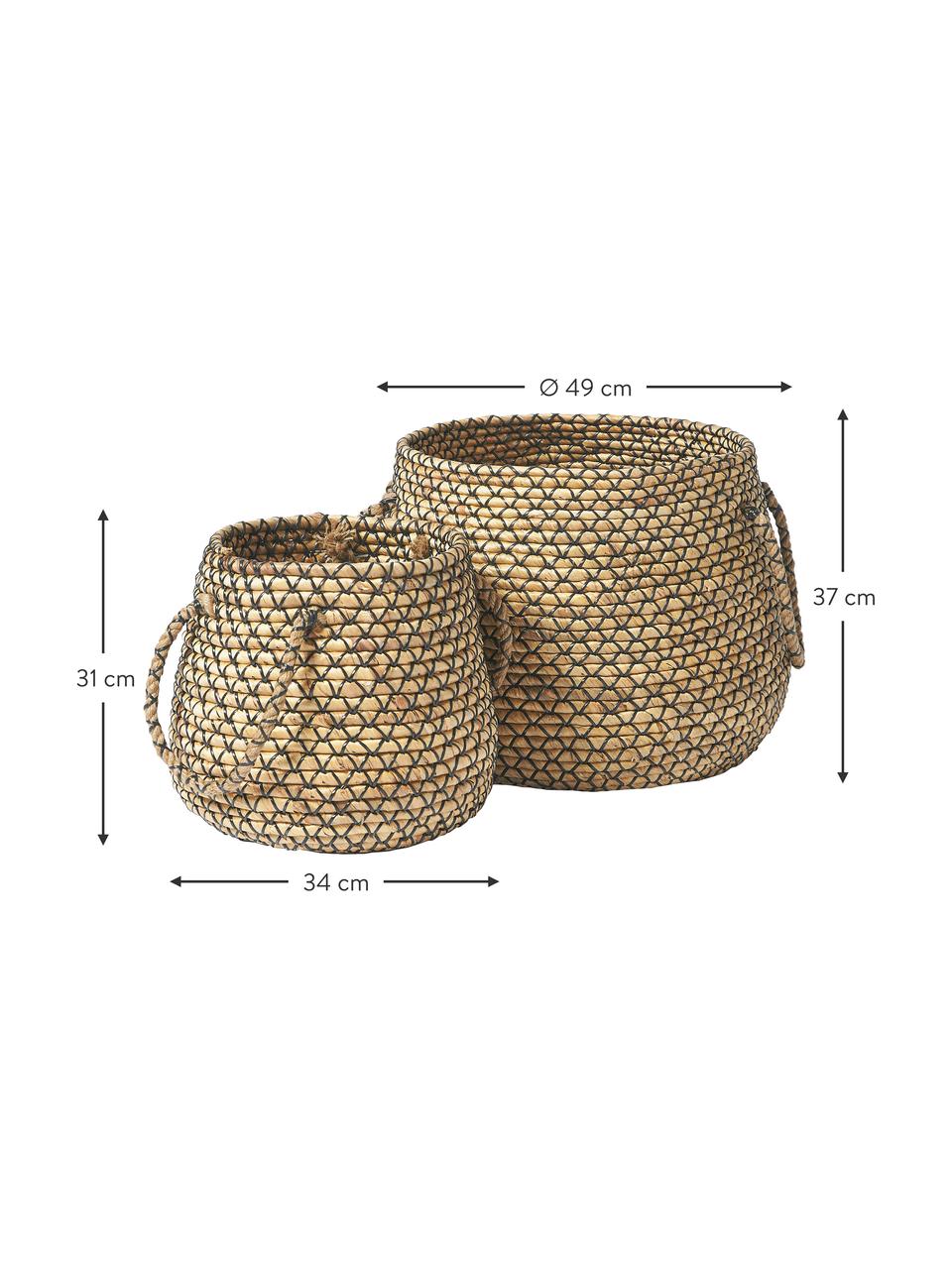 Opbergmanden Ilyas van zeegras, set van 2, Zeegras, kunststof, Beige, zwart, Set met verschillende formaten