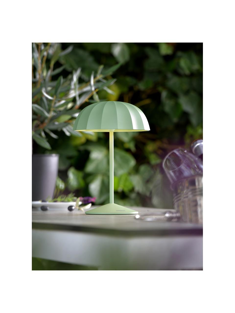 Kleine mobiele LED outdoor tafellamp Ombrellino, dimbaar, Lamp: gecoat aluminium, Olijfgroen, Ø 16 x H 23 cm