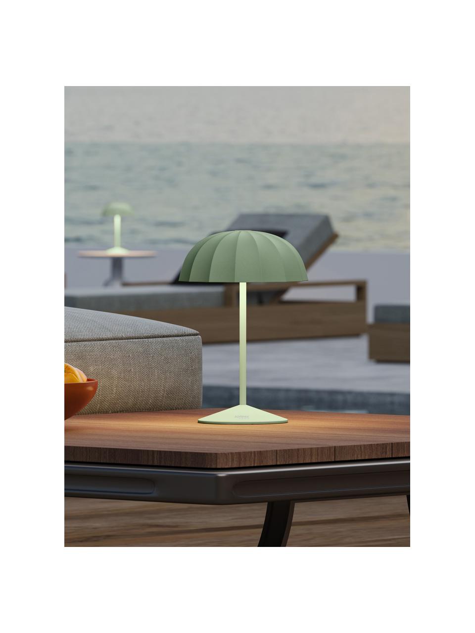 Kleine mobiele LED outdoor tafellamp Ombrellino, dimbaar, Lamp: gecoat aluminium, Olijfgroen, Ø 16 x H 23 cm