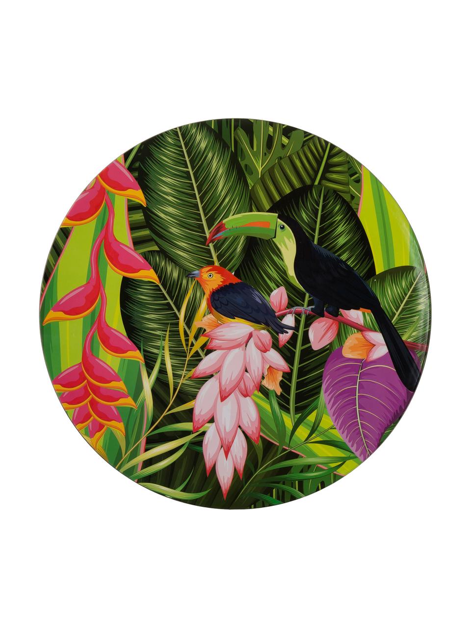 Onderborden Tropical Bird, 2 stuks, Polypropyleen, met papier gecoat, Groentinten, roze, lila, oranje, zwart, Ø 33 cm
