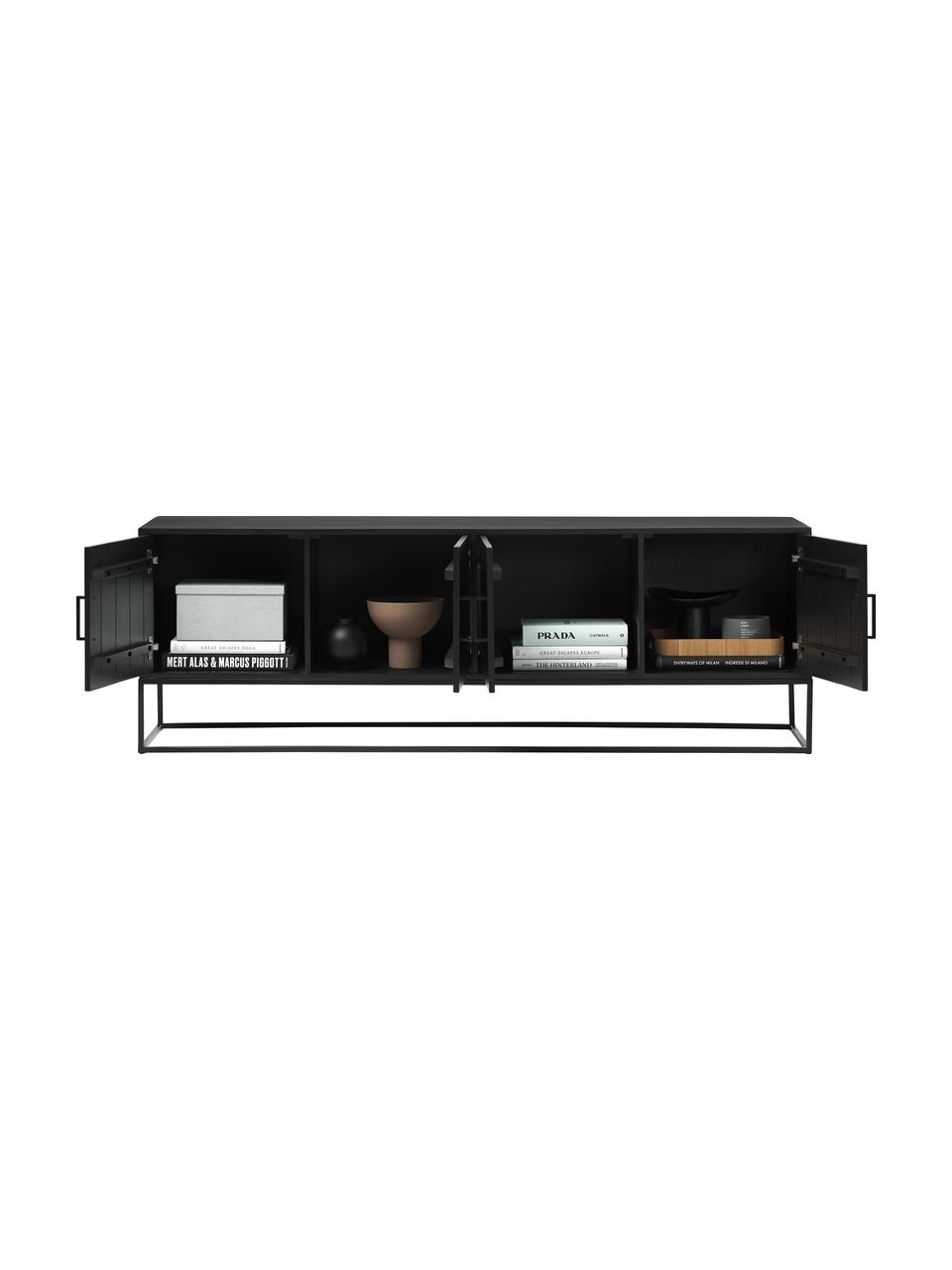Lowboard Lyle aus massivem Mangoholz mit Türen, Korpus: Massives Mangoholz, lacki, Schwarz, B 180 x H 60 cm