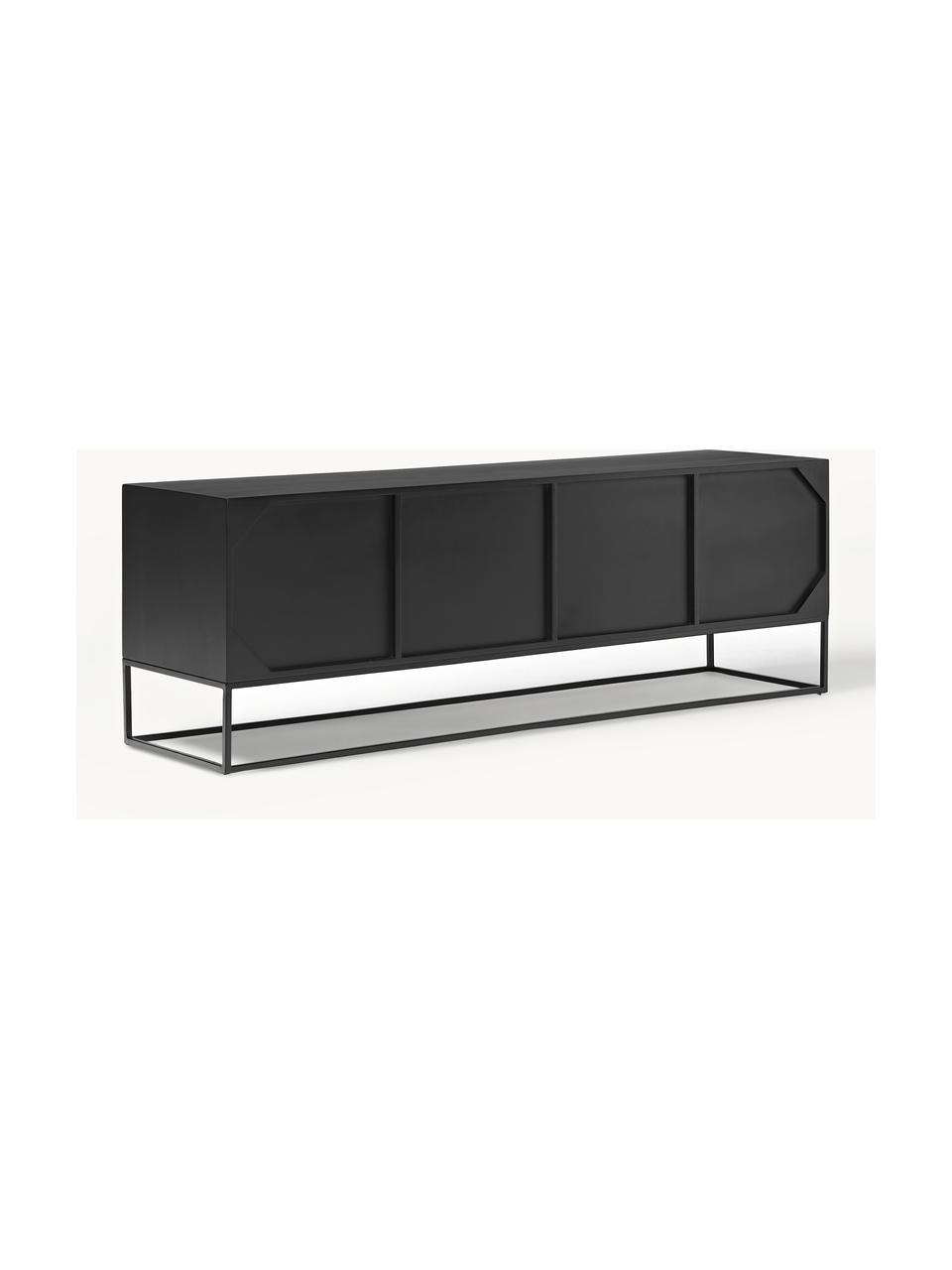 Credenza in legno di mango massiccio con ante Lyle, Struttura e maniglie: metallo verniciato a polv, Nero, Larg. 180 x Alt. 60 cm