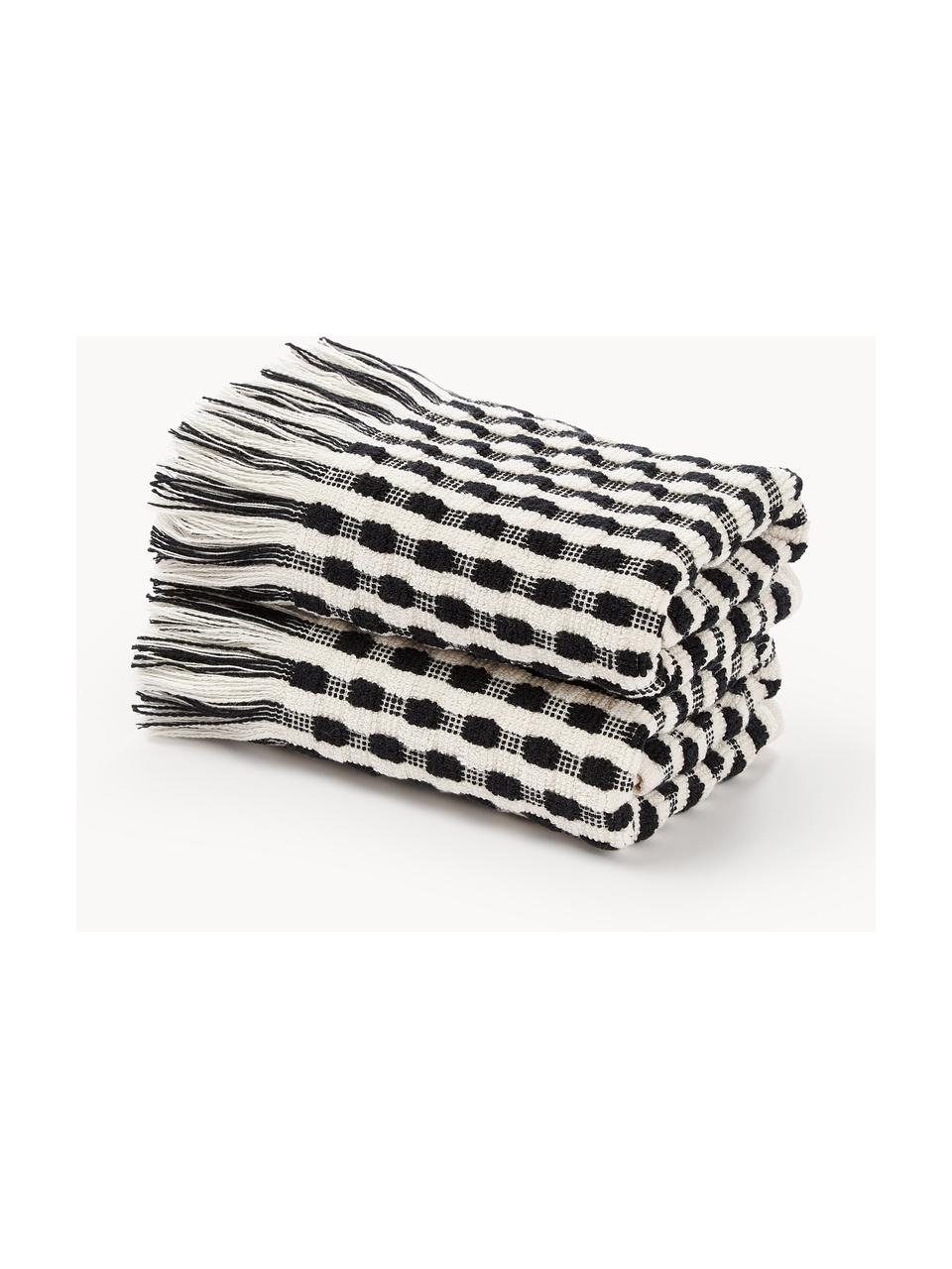 Handdoek Juniper met hoog-laag structuur, in verschillende formaten, Gebroken wit, zwart, Gastendoekje, B 30 x L 50 cm, 2 stuks