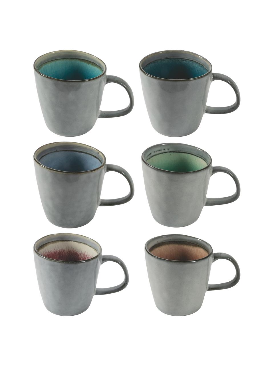 Koffiekopjes Bahamas met gekleurde binnenkant, set van 6, Keramiek, Grijs, multicolour, Ø 10 x H 10 cm