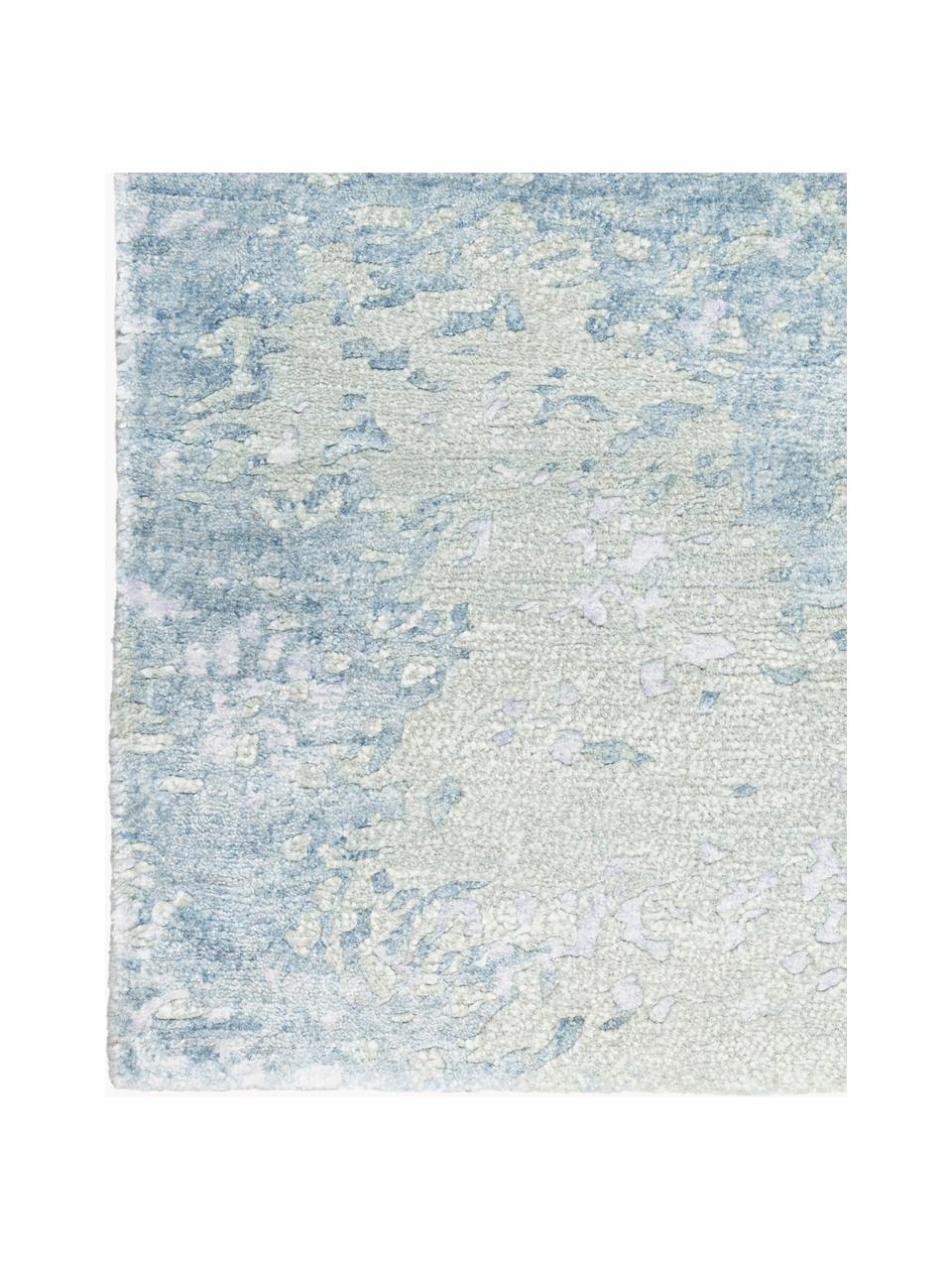 Handgewebter Viskose-Teppich Silk Shadows, 75 % Viskose, 25 % neuseeländische Wolle, Grüntöne, Blautöne, Lila, B 60 x L 90 cm (Größe XS)