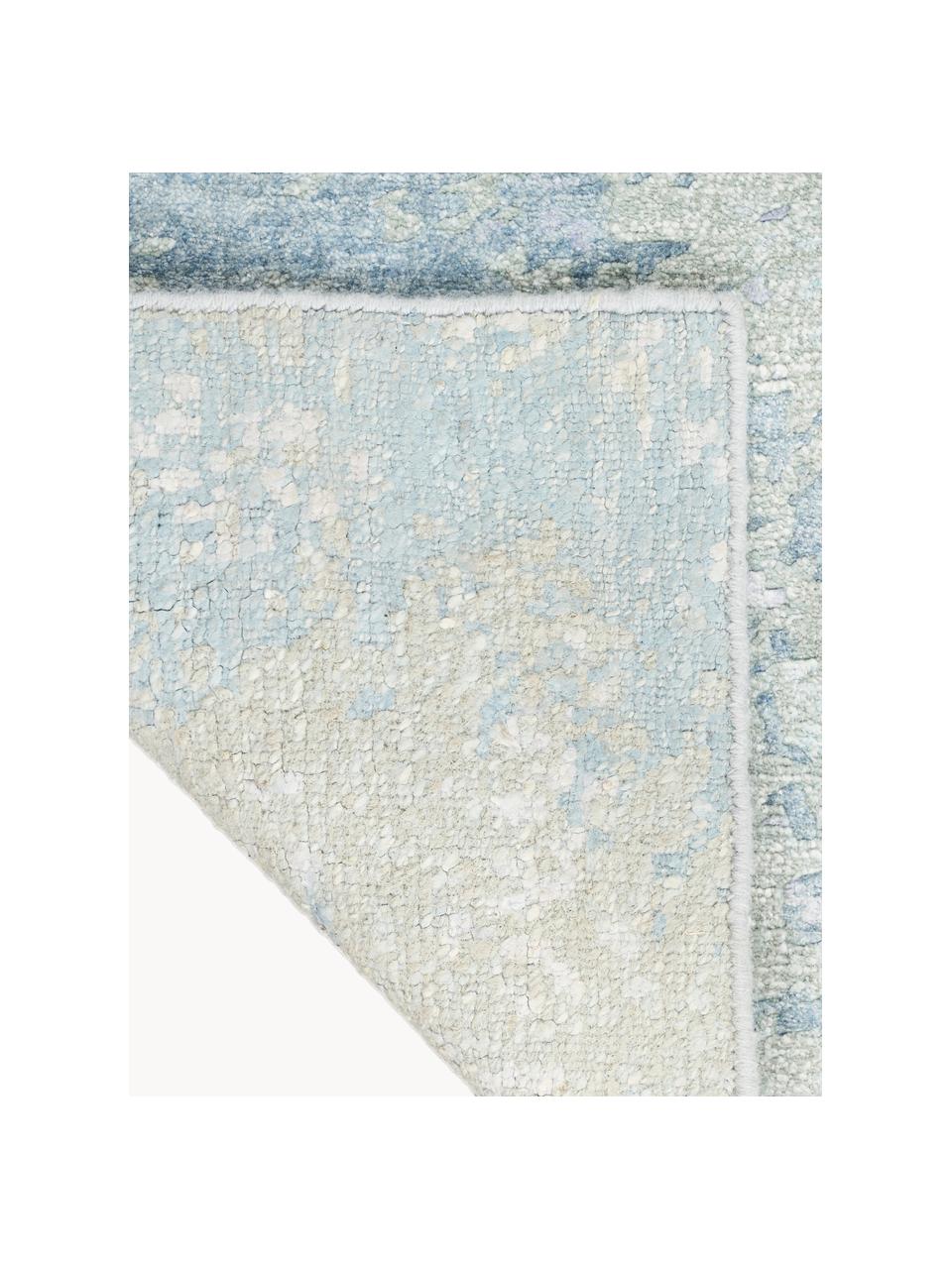 Handgewebter Viskose-Teppich Silk Shadows, 75 % Viskose, 25 % neuseeländische Wolle, Grüntöne, Blautöne, Lila, B 60 x L 90 cm (Größe XS)