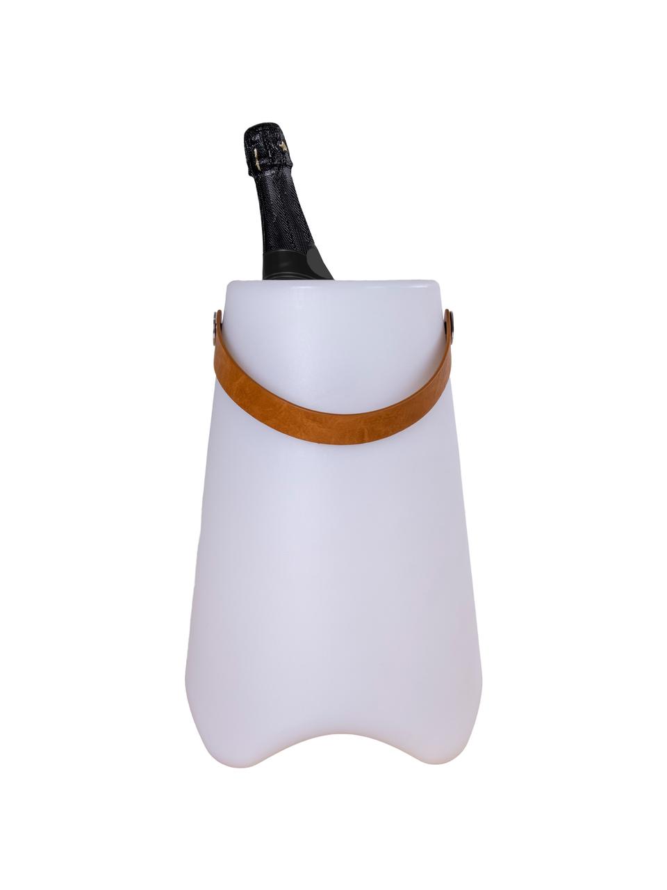 Mobiele LED outdoor tafellamp Bristol met wijnkoelerfunctie, dimbaar, Lamp: polypropyleen, Wit, Ø 25 x H 38 cm