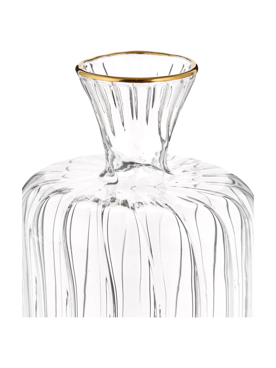 Kleine Glas-Vase Plinn mit goldfarbenem Rand, Glas, Transparent, Goldfarben, Ø 7 x H 10 cm