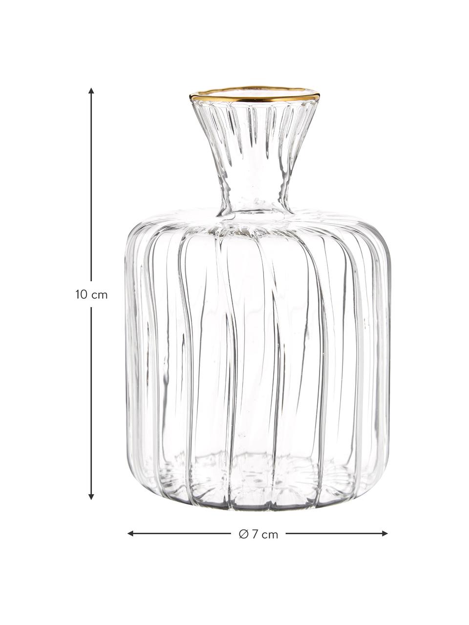 Mini Glas-Vase Plinn mit goldfarbenem Rand, Glas, Transparent mit Goldrand, Ø 7 x H 10 cm