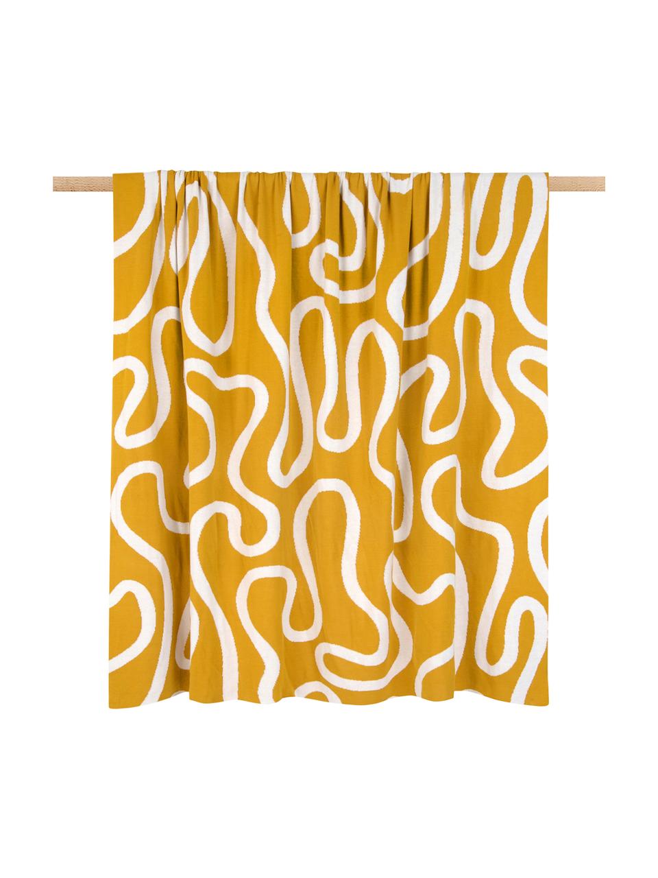 Manta doble cara de punto fino Amina, Algodón, Amarillo, blanco, An 150 x L 200 cm