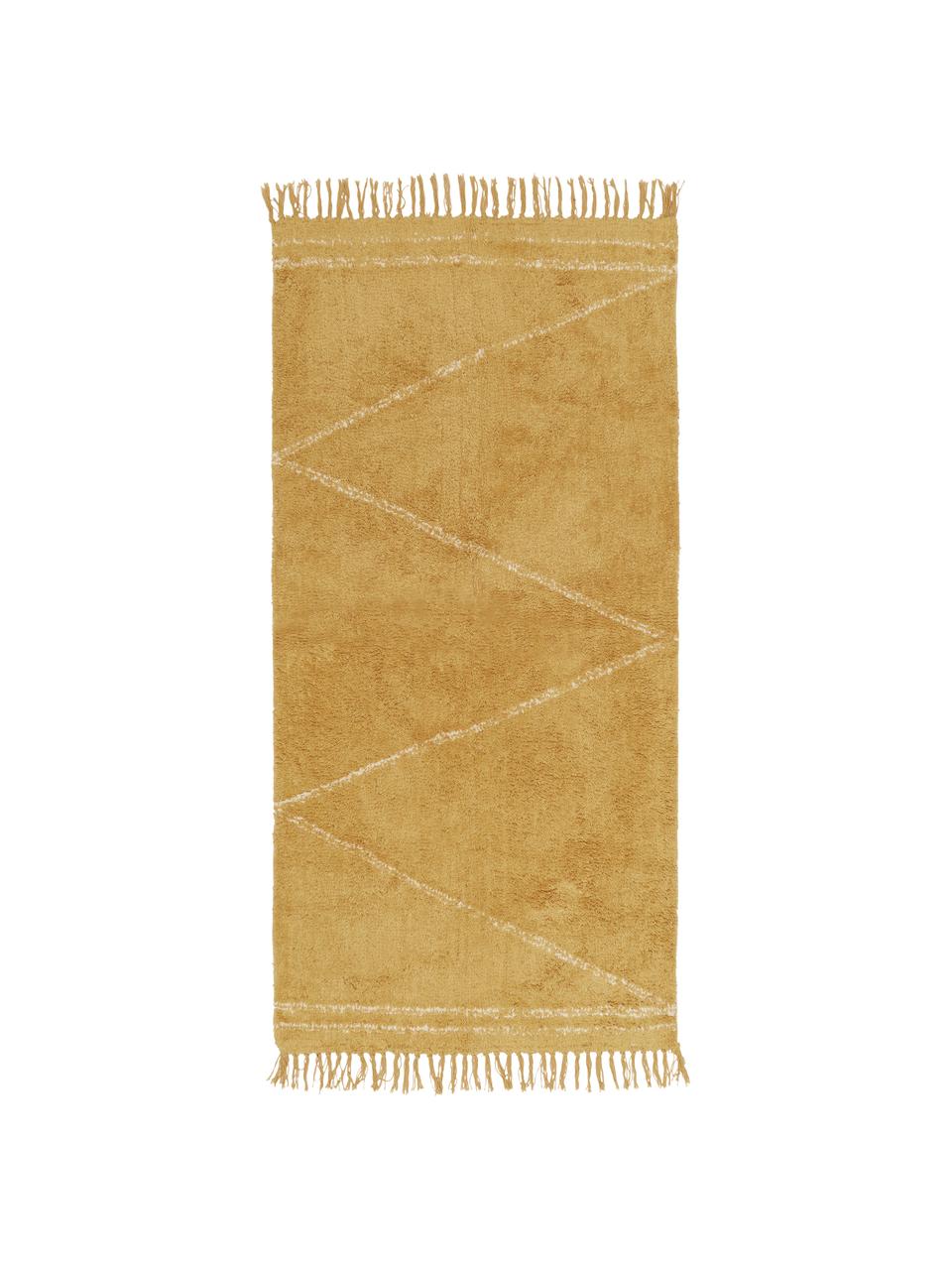 Ręcznie tuftowany dywan z bawełny z frędzlami Asisa, Żółty, S 200 x D 300 cm (Rozmiar L)