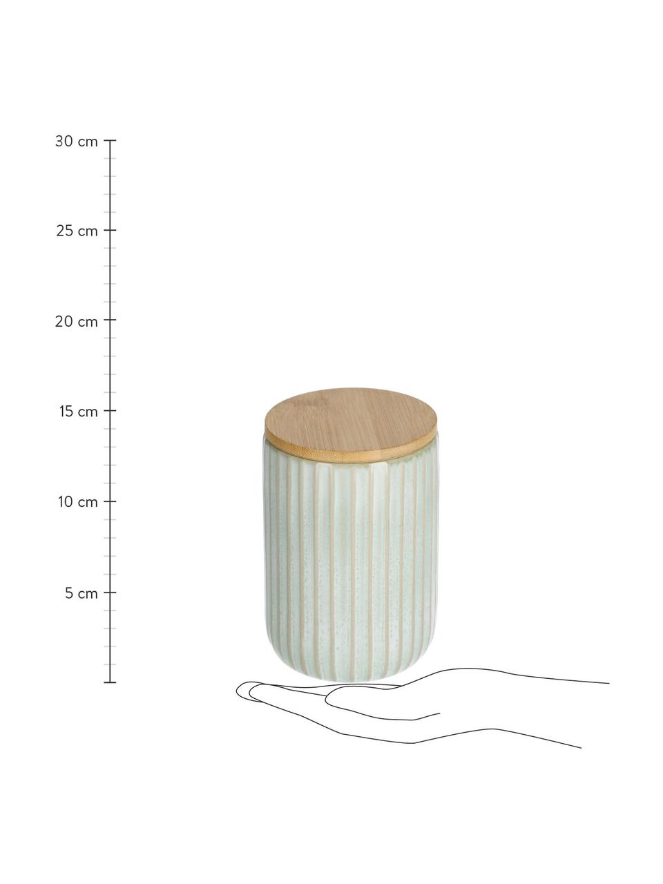 Aufbewahrungsdose Itziar aus Keramik in Hellgrün, verschiedene Größen, Dose: Keramik, Deckel: Holz, Hellgrün, Ø 10 x H 14 cm, 700 ml