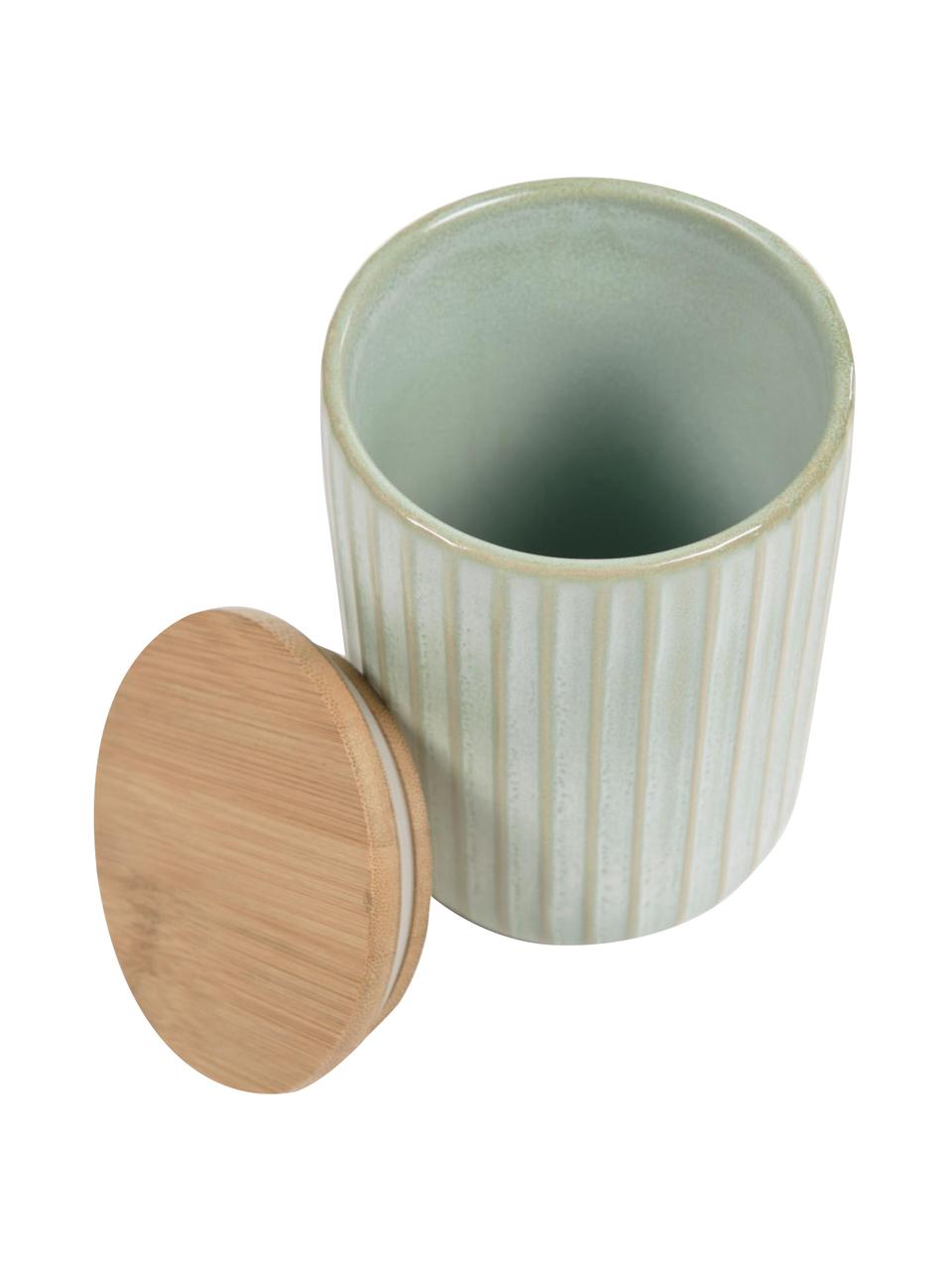 Contenitore in ceramica color verde chiaro Itziar, Contenitore: ceramica, Coperchio: legno, Verde chiaro, Ø 10 x Alt. 14 cm, 700 ml