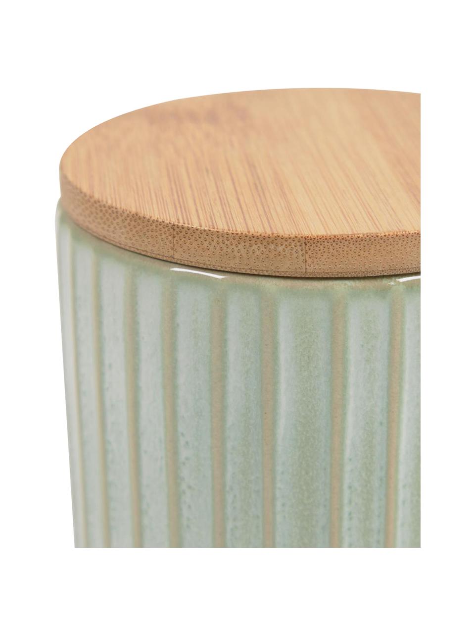 Contenitore in ceramica color verde chiaro Itziar, Contenitore: ceramica, Coperchio: legno, Verde chiaro, Ø 10 x Alt. 14 cm, 700 ml