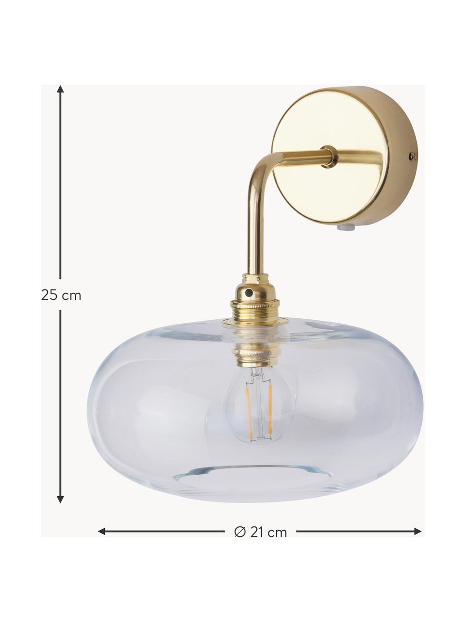 Nástěnné svítidlo z ručně foukaného skla Horizon, Transparentní, zlatá, Š 21 cm, H 24 cm