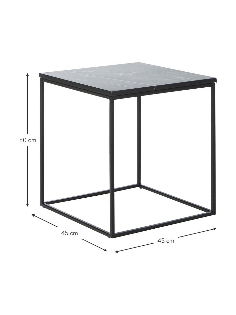 Tavolino con piano in marmo Alys, Struttura: metallo verniciato a polv, Nero, marmorizzato, Larg. 45 x Alt. 50 cm