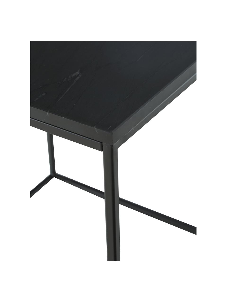 Tavolino con piano in marmo Alys, Struttura: metallo verniciato a polv, Nero, marmorizzato, Larg. 45 x Alt. 50 cm