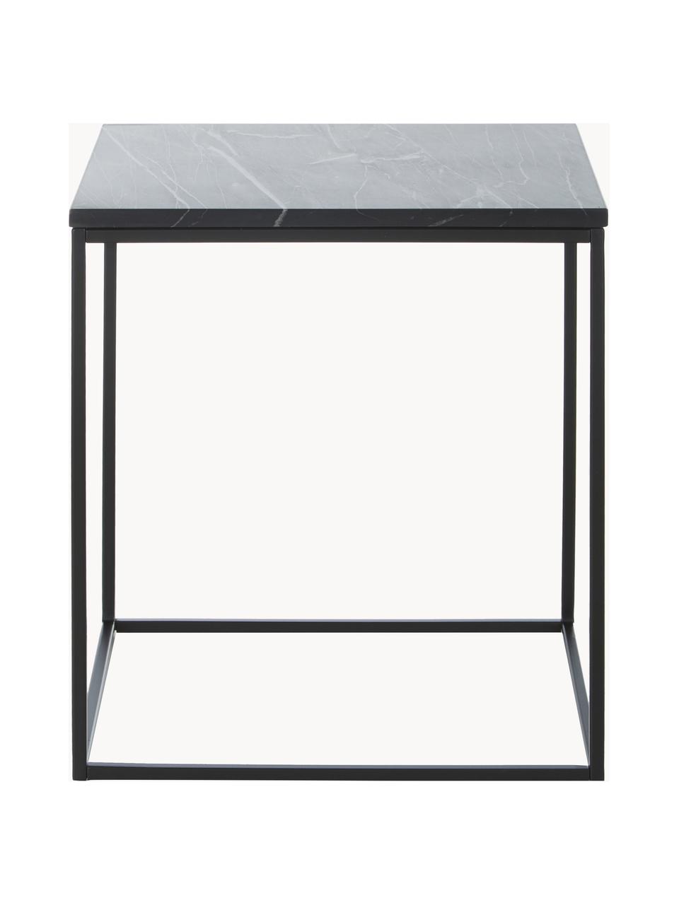 Tavolino con piano in marmo Alys, Struttura: metallo verniciato a polv, Nero marmorizzato, nero, Larg. 45 x Alt. 50 cm