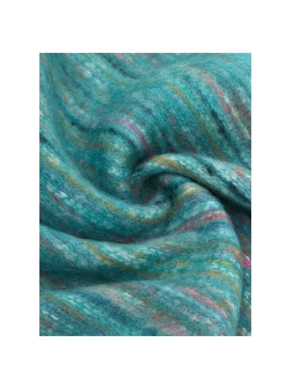 Kleurrijke plaid Ayana met franjes, 100% acryl, Turquoise, multicolour, B 130 x L 190 cm