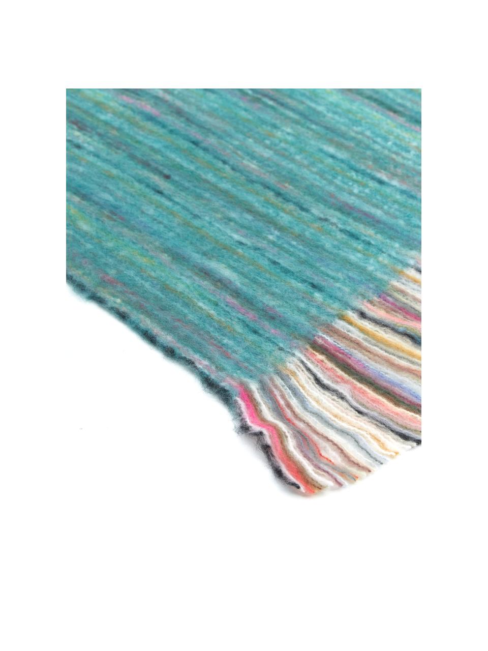 Plaid maculato con frange Ayana, 100% acrilico, Turchese, multicolore, Larg. 130 x Lung. 190 cm