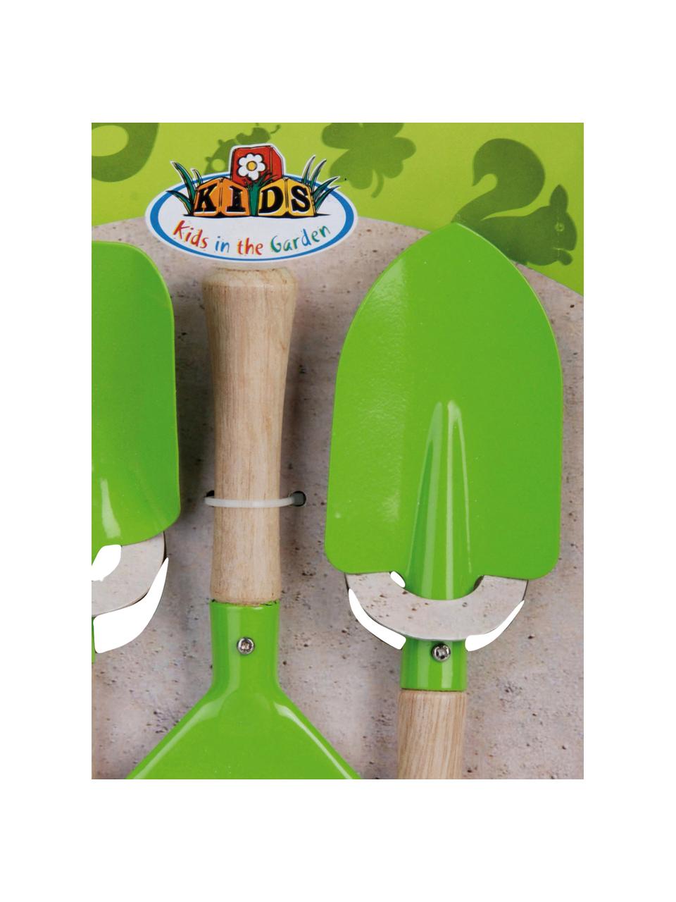 Kinder tuingereedschapset Little Gardener, 3-delig, Hout, gepoedercoat metaal, Groen, B 20 cm x H 28 cm