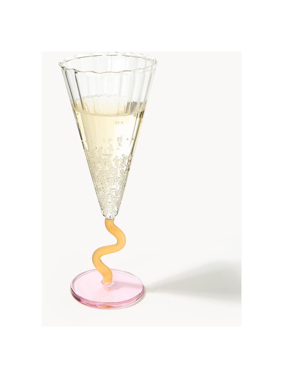 Flûtes à champagne artisanales Curve, 2 pièces, Verre, Transparent, jaune pâle, rose pâle, Ø 8 x haut. 21 cm, 180 ml