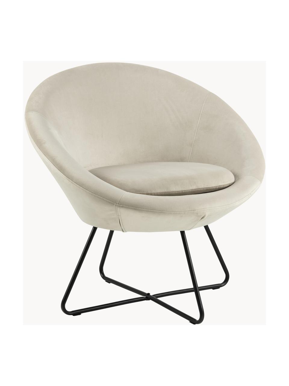 Fluwelen cocktailfauteuil Center, Bekleding: polyester fluweel Met 25., Frame: metaal, gepoedercoat, Fluweel lichtbeige, B 82 x D 71 cm