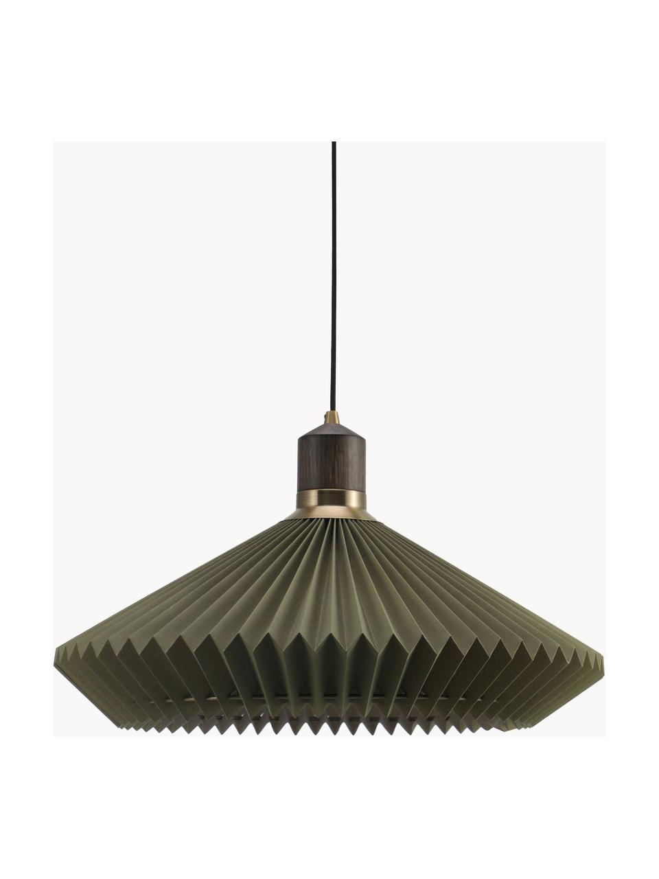 Lampada a sospensione Paris, Ø 56 cm, Paralume: fibra sintetica, Decorazione: legno di quercia, metallo, Verde oliva, Ø 56 x Alt. 30 cm