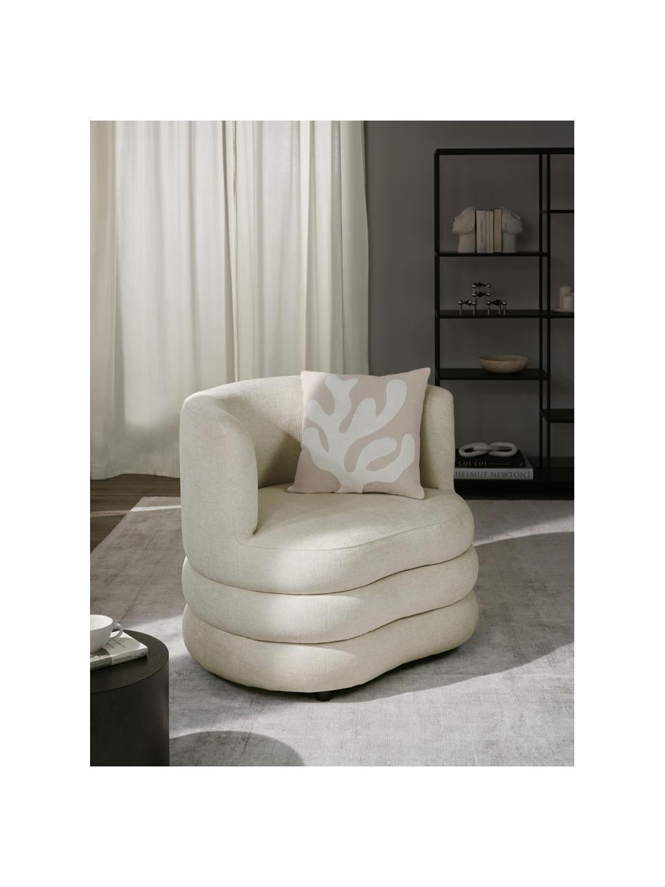 Design fauteuil Solomon, Bekleding: 56% viscose, 21% polyeste, Frame: massief sparrenhout, berk, Poten: kunststof Dit product is , Bouclé crèmewit, B 95 x D 80 cm