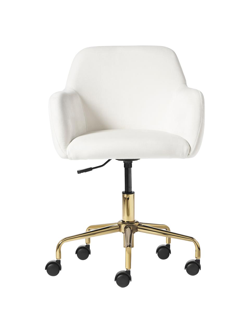 Sedia da scrivania in velluto Lucie, Rivestimento: 100% poliestere (velluto), Gambe: metallo verniciato a polv, Ruote: plastica, Velluto bianco crema, dorato, Larg. 57 x Prof. 57 cm