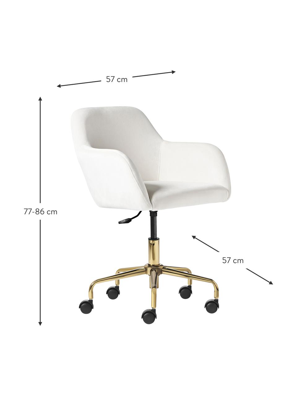 Chaise de bureau en velours Lucie, Velours blanc crème, couleur dorée, larg. 57 x prof. 57 cm