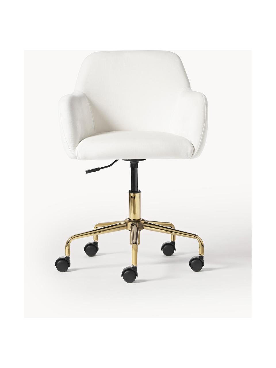 Chaise de bureau en velours Lucie, Velours blanc crème, doré, larg. 57 x prof. 57 cm