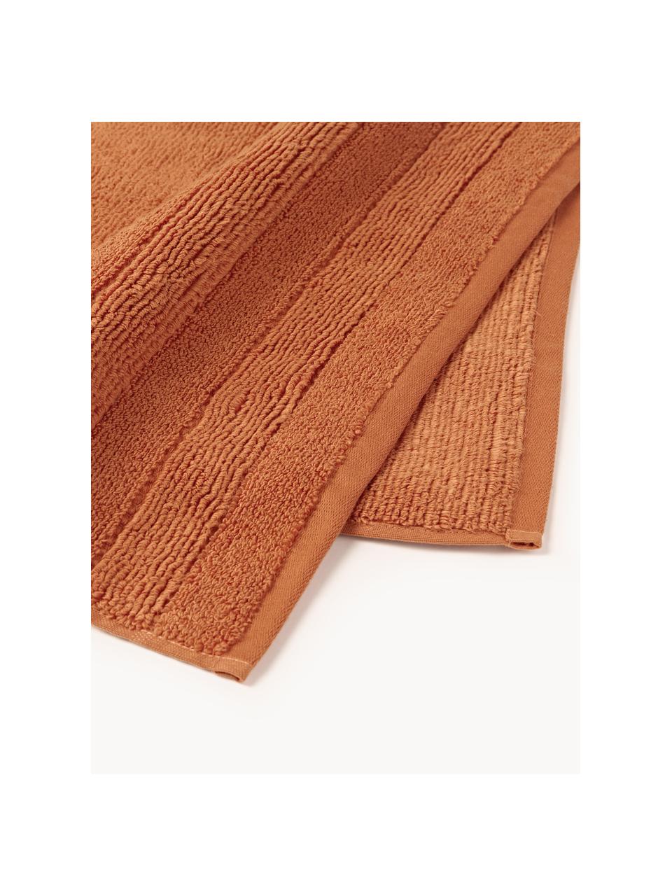 Lot de serviettes de bain avec bordure décorative Luxe, set de tailles variées, Terracotta, 3 éléments (1 serviette invité, 1 serviette de toilette et 1 drap de bain)