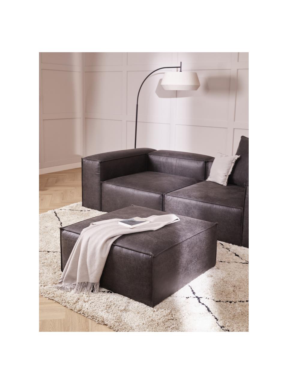 Voetenbank Lennon van gerecycled leer, Bekleding: gerecycled leer (70% leer, Frame: massief hout, multiplex, Poten: kunststof, Leer taupe, B 88 x D 88 cm