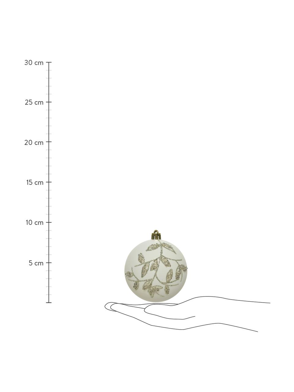 Bolas de Navidad irrompibles Amelia, 12 uds., Plástico irrompible, Blanco, dorado, Ø 8 x Al 8 cm