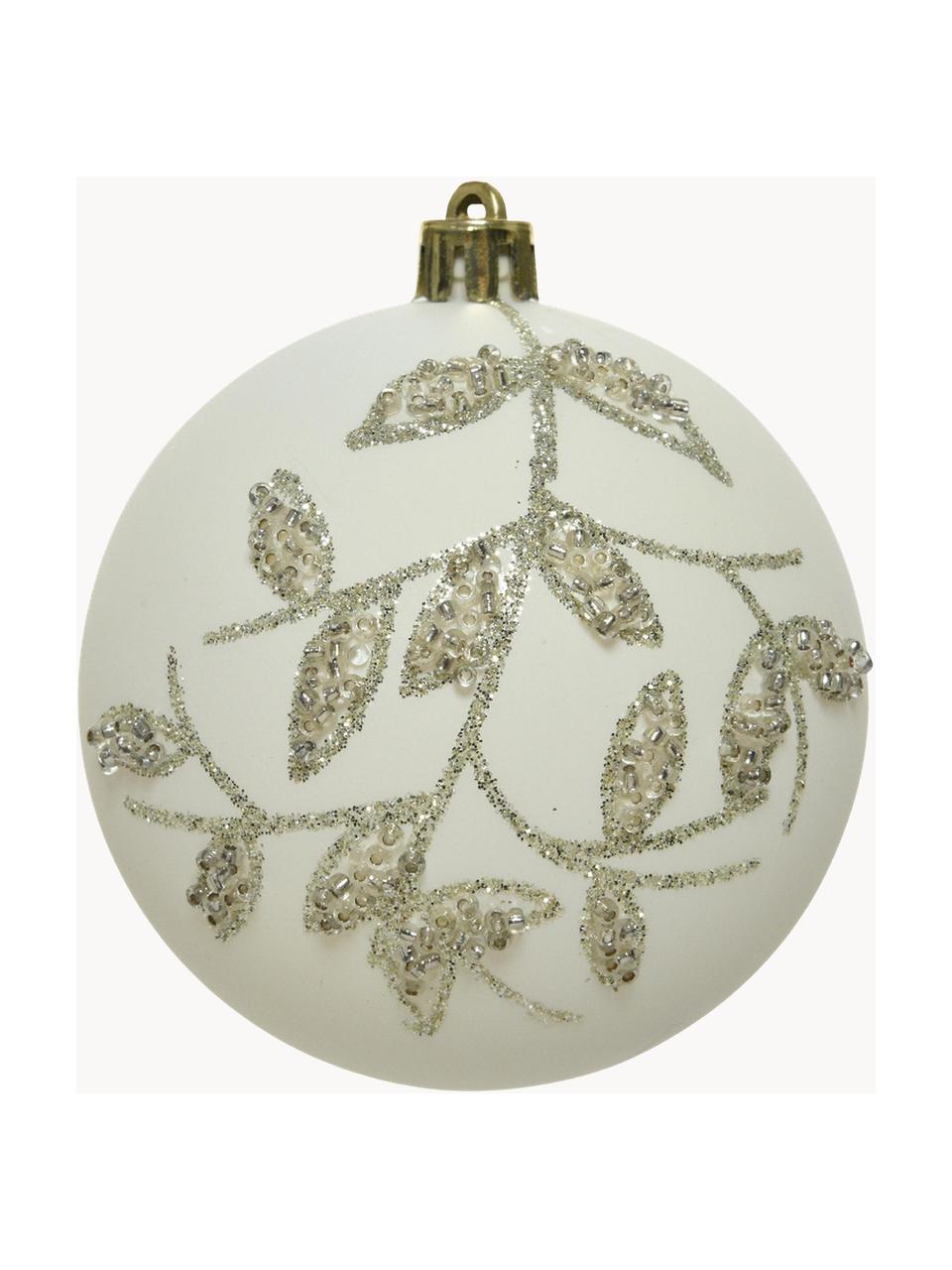 Breukvaste kerstballen Amelia, 12 stuks, Breukvaste kunststof, Wit, goudkleurig, Ø 8 x H 8 cm
