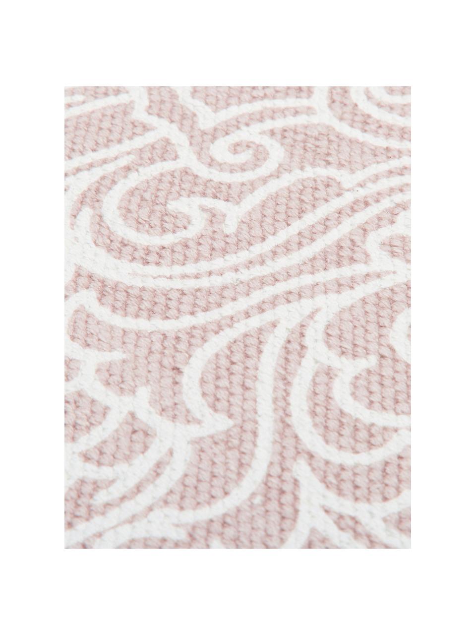 Alfombra artesanal de algodón con borlas Salima, 100% algodón, Rosa, blanco crema, An 120 x L 180 cm (Tamaño S)