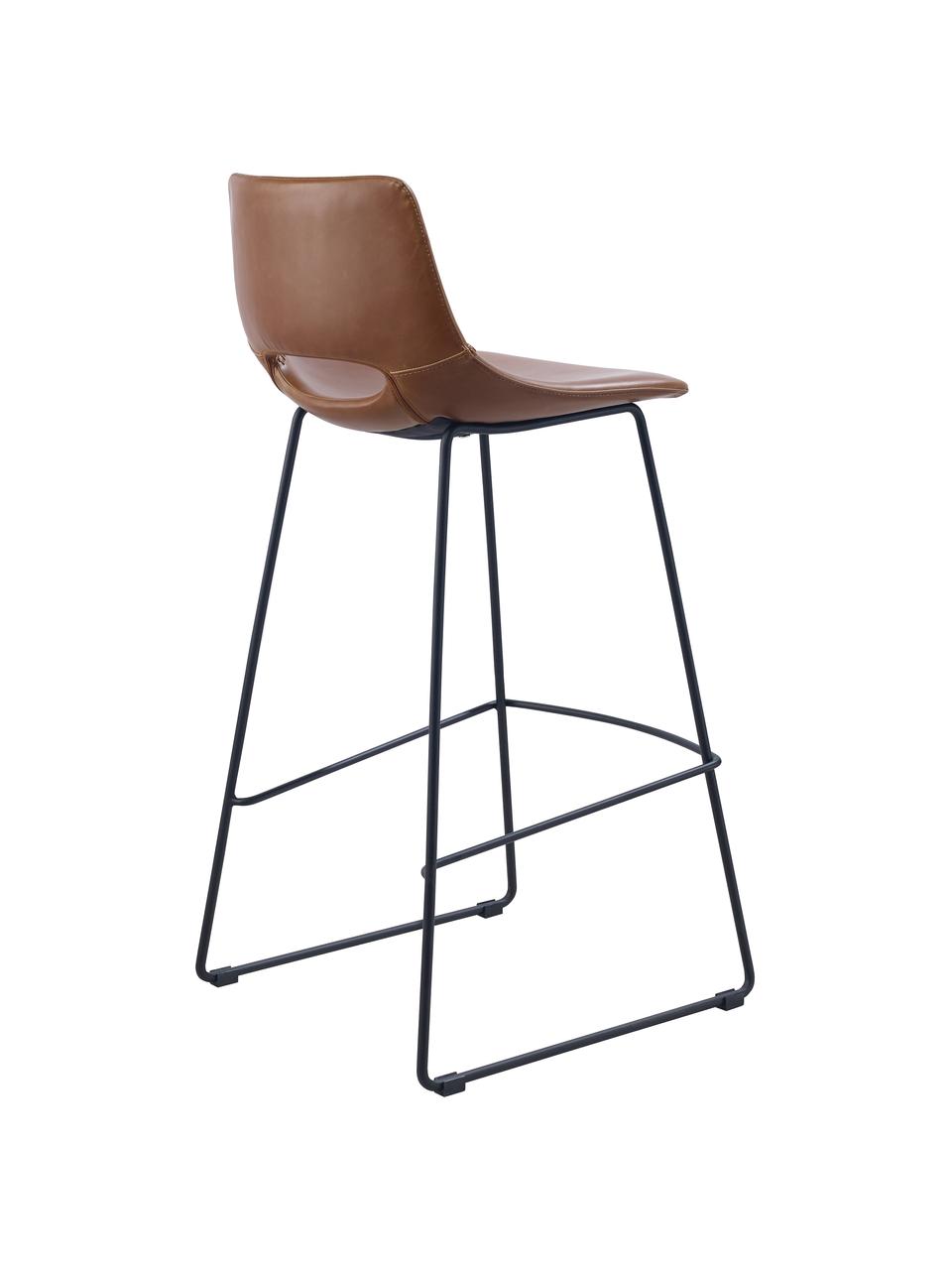 Kunstleder-Barstühle Zahara, 2 Stück, Sitzfläche: Kunstleder, Beine: Metall, lackiert, Kunstleder Braun, Schwarz, B 47 x H 98 cm