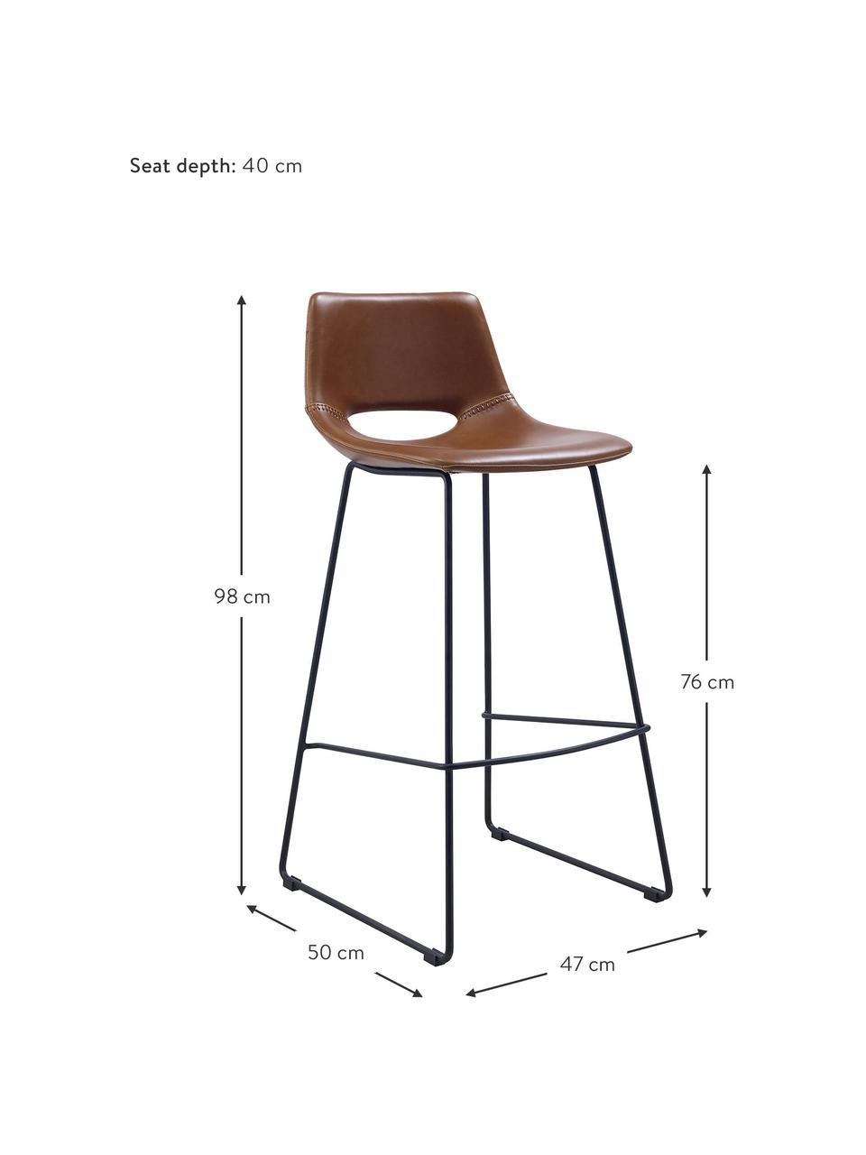 Kunstleren barkrukken Zahara, 2 stuks, Zitvlak: kunstleer, Poten: gelakt metaal, Kunstleer bruin, zwart, B 47 x H 98 cm