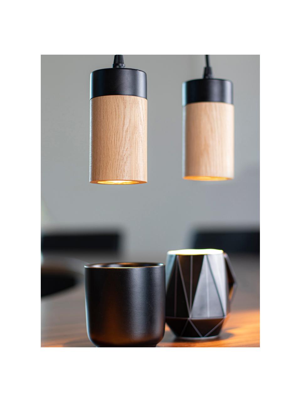 Lámpara de techo pequelña LED de madera Annick, Pantalla: madera de roble aceitada, Anclaje: metal recubierto, Cable: cubierto en tela, Negro, beige, Ø 7 x Al 14 cm