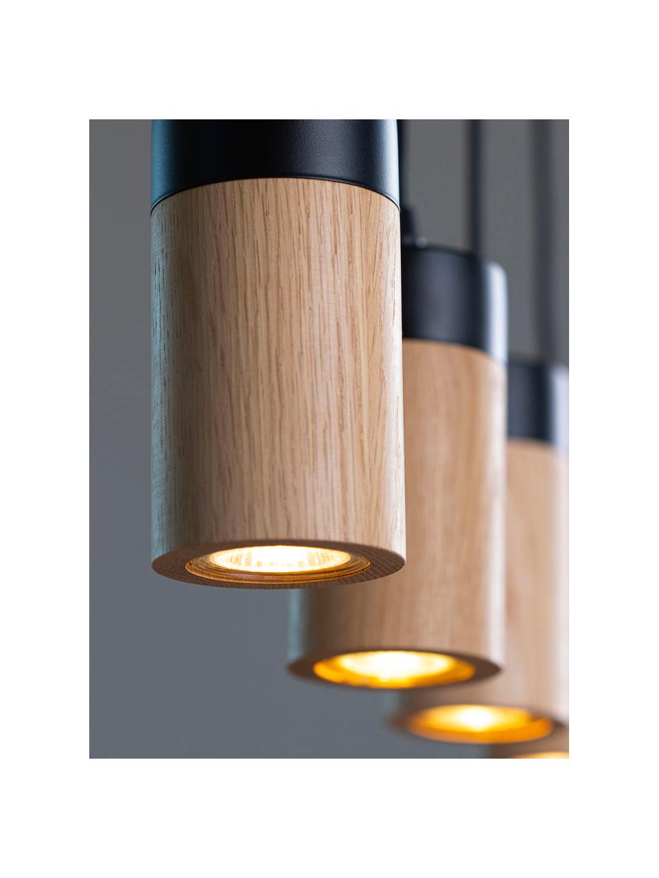 Lámpara de techo pequelña LED de madera Annick, Pantalla: madera de roble aceitada, Anclaje: metal recubierto, Cable: cubierto en tela, Negro, beige, Ø 7 x Al 14 cm