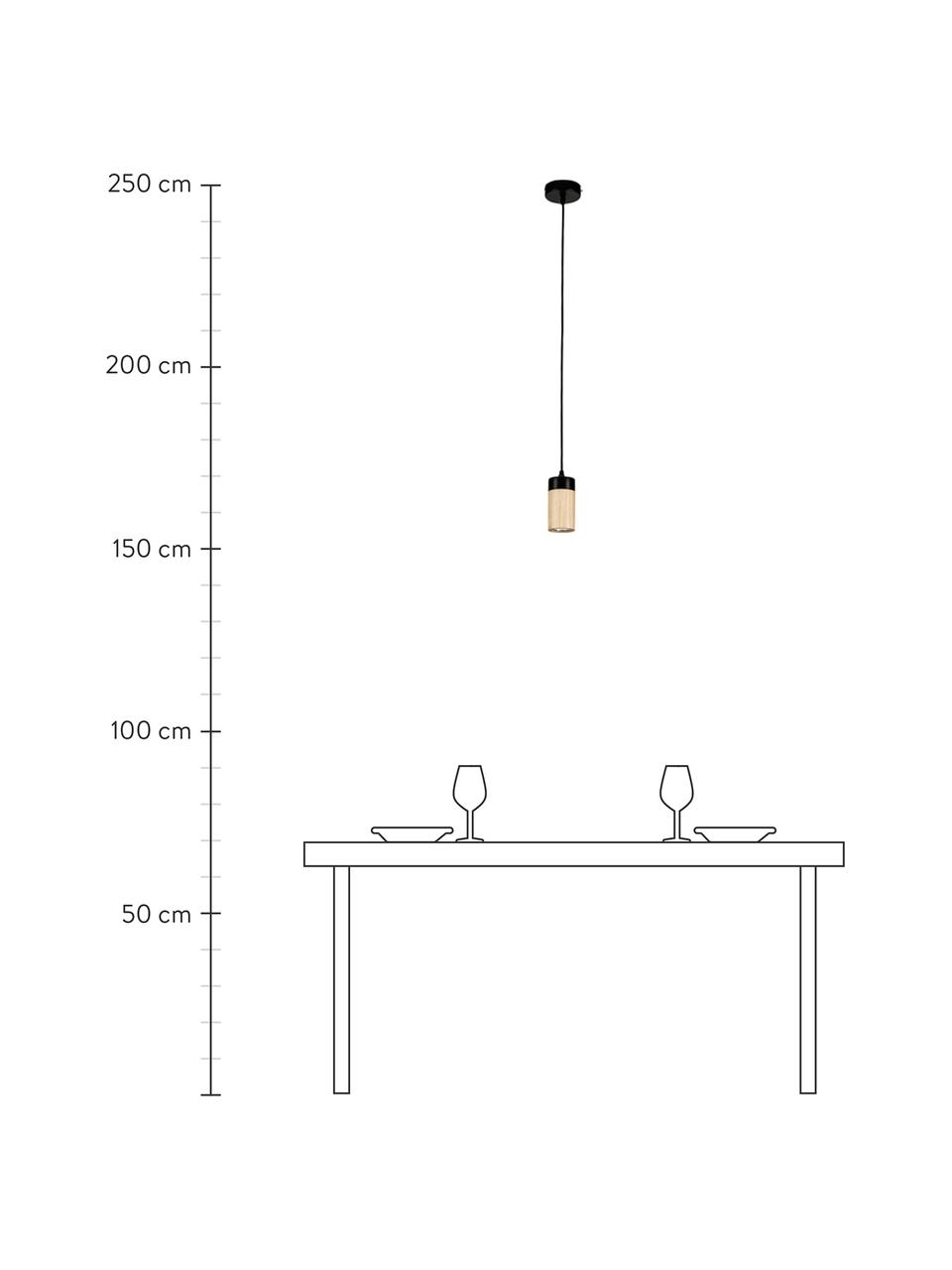 Lámpara de techo pequelña LED de madera Annick, Pantalla: madera de roble aceitada, Anclaje: metal recubierto, Cable: cubierto en tela, Negro, beige, Ø 7 x Al 14 cm